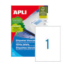 ETIQUETAS APLI Nº1 A-4 100 UNID. REF.01281