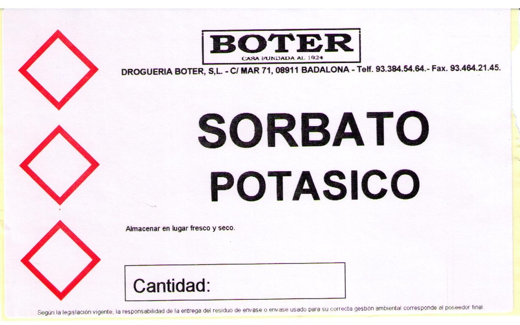 SORBATO POTÁSICO POLVO "H" BOTER